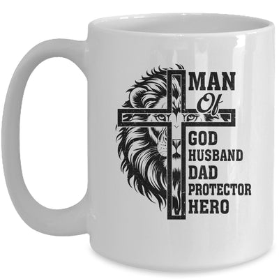 Man Of God Husband Dad Protector Hero Christian Father's Day Mug | teecentury