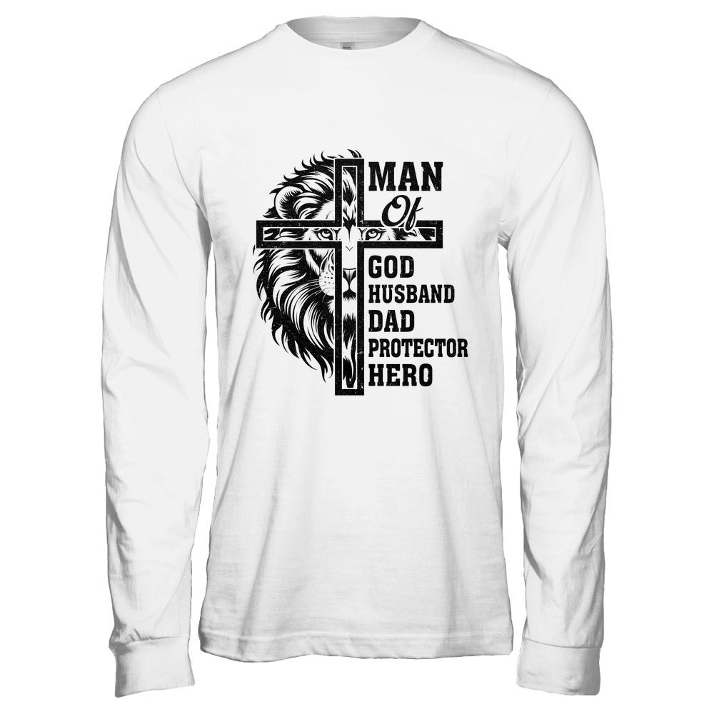 Man Of God Husband Dad Protector Hero Christian Father's Day Shirt & Hoodie | teecentury