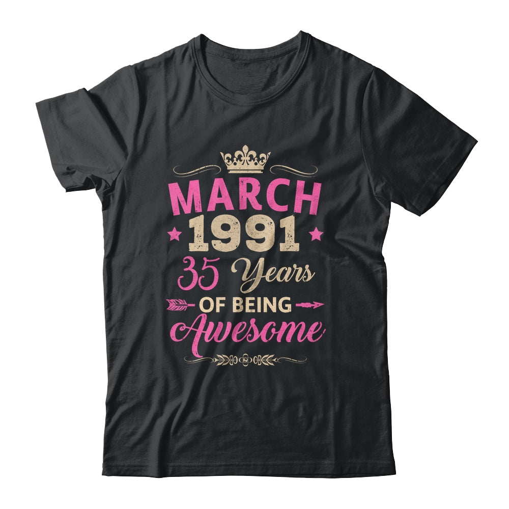 March 1991 35 Years Of Being Awesome Retro 35th Birthday Shirt & Tank Top | teecentury