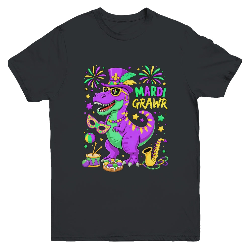 Mardi Grawr T-Rex Dino Mardi Gras Dinosaur Beads Men Boy Kid Youth Shirt | teecentury