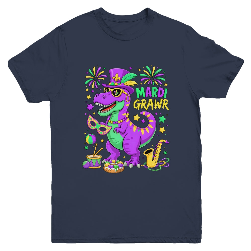 Mardi Grawr T-Rex Dino Mardi Gras Dinosaur Beads Men Boy Kid Youth Shirt | teecentury