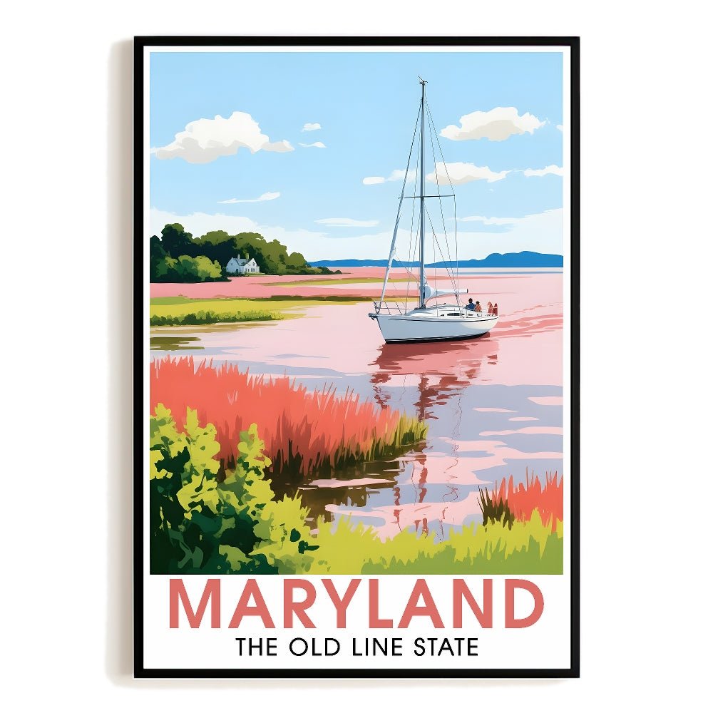 Maryland Travel Print Poster Nature Old Line State Chesapeake Bay Souvenir Wall Art Landscape Picture For Home Room Living Room Office Bedroom Decor Unframed | teecentury