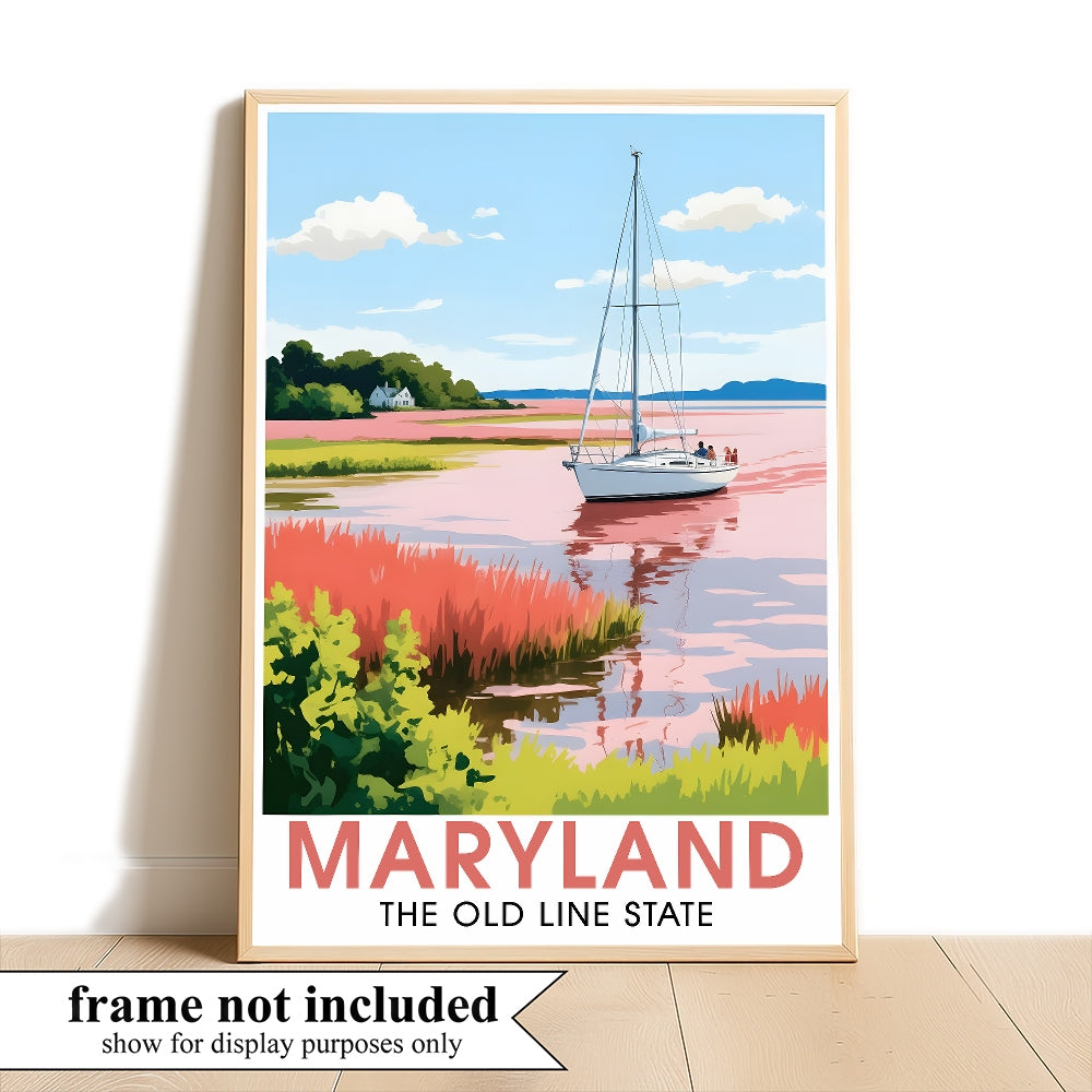 Maryland Travel Print Poster Nature Old Line State Chesapeake Bay Souvenir Wall Art Landscape Picture For Home Room Living Room Office Bedroom Decor Unframed | teecentury