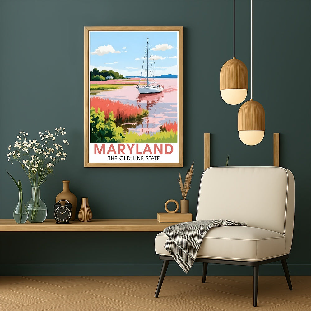 Maryland Travel Print Poster Nature Old Line State Chesapeake Bay Souvenir Wall Art Landscape Picture For Home Room Living Room Office Bedroom Decor Unframed | teecentury