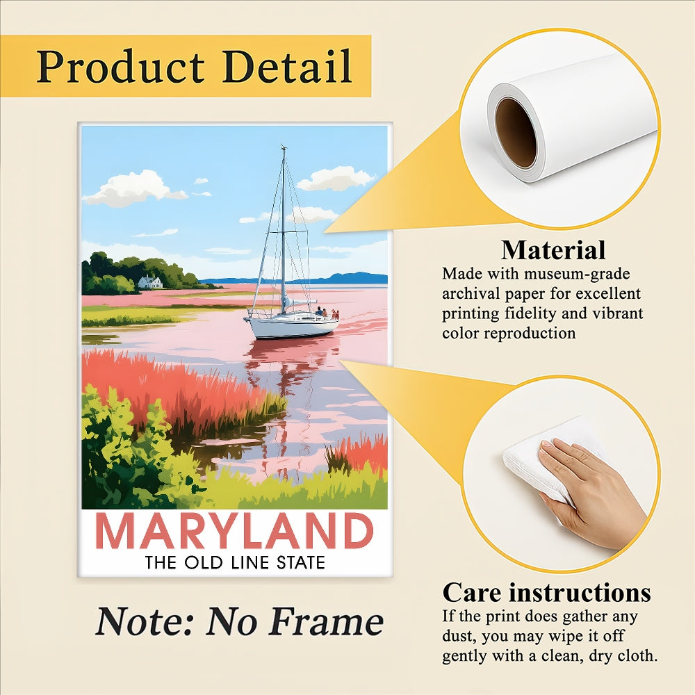 Maryland Travel Print Poster Nature Old Line State Chesapeake Bay Souvenir Wall Art Landscape Picture For Home Room Living Room Office Bedroom Decor Unframed | teecentury