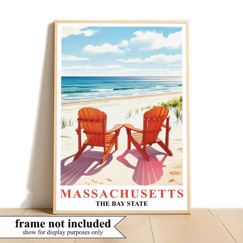 Massachusetts Travel Print Poster Retro Cape Cod The Bay State Souvenir Wall Art Landscape Picture For Home Room Living Room Office Bedroom Decor Unframed | teecentury
