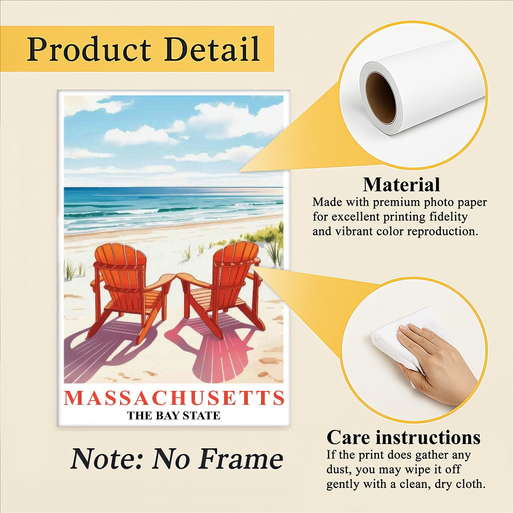 Massachusetts Travel Print Poster Retro Cape Cod The Bay State Souvenir Wall Art Landscape Picture For Home Room Living Room Office Bedroom Decor Unframed | teecentury