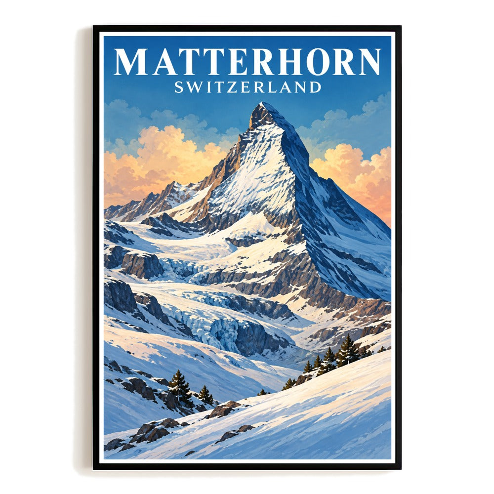 Matterhorn Switzerland Zermatt Alps Souvenir Travel Poster Vintage Snow Mountain Wall Art Print Alpine Landscape Adventure Decor For Home Living Room Gift Unframed | teecentury