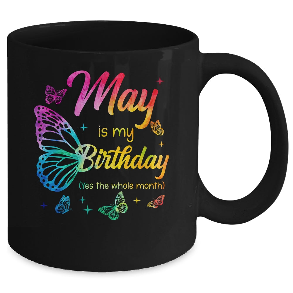May Birthday For Women Girls Butterfly Tie Dye Theme Mug | teecentury