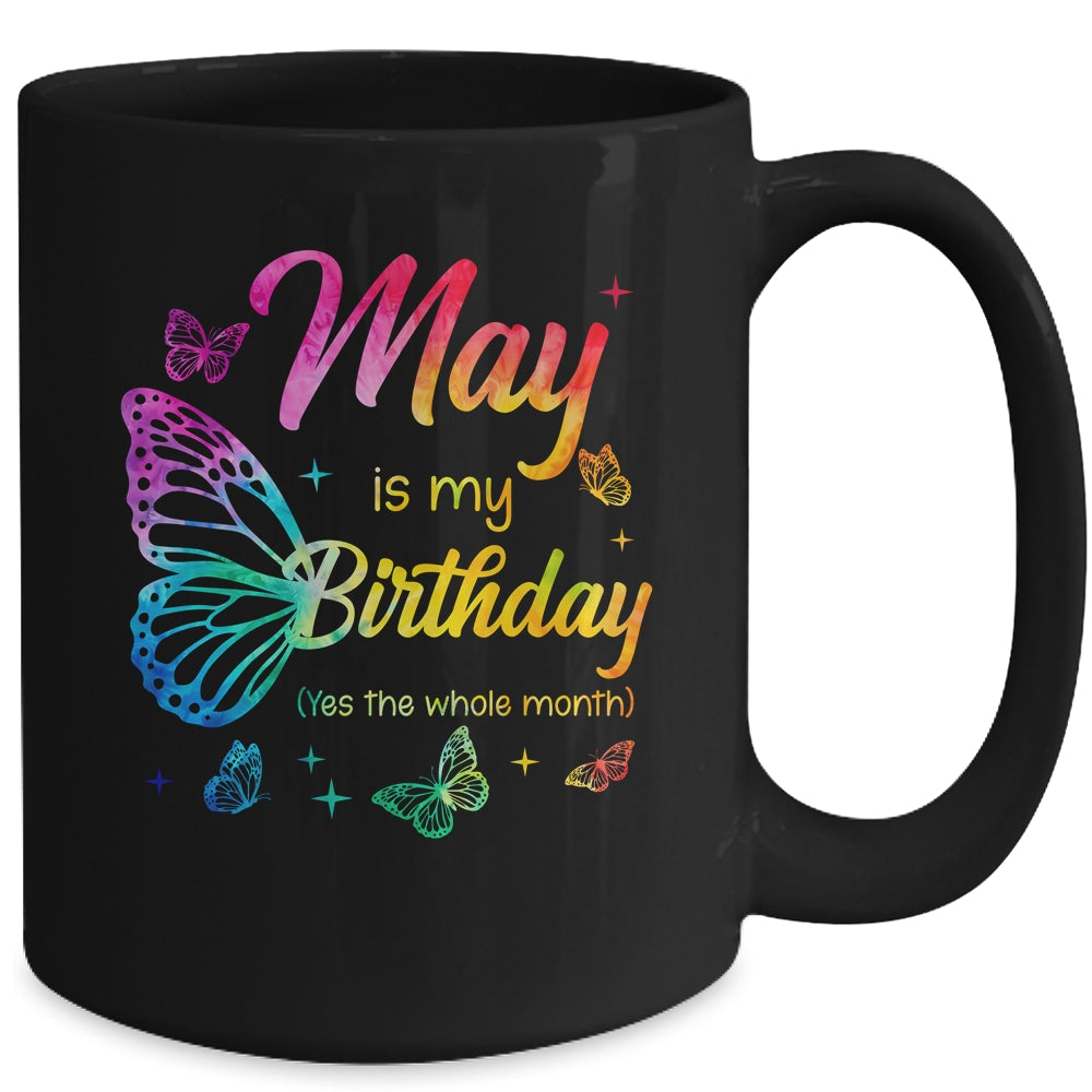 May Birthday For Women Girls Butterfly Tie Dye Theme Mug | teecentury
