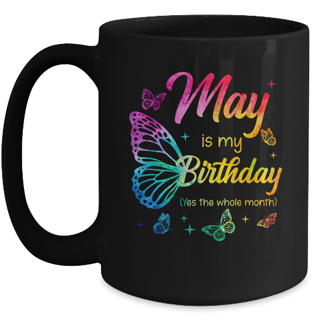 May Birthday For Women Girls Butterfly Tie Dye Theme Mug | teecentury
