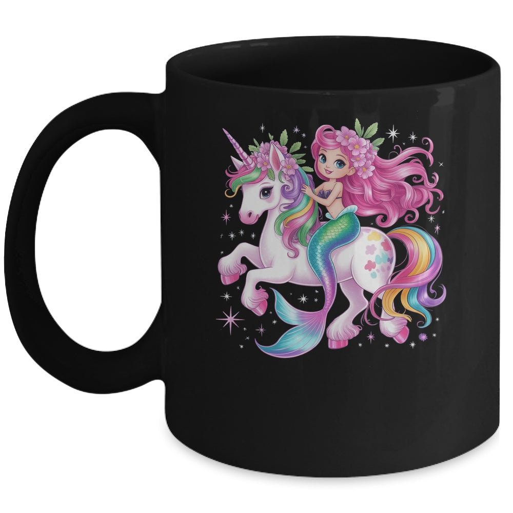 Mermaid Riding A Unicorn Girls Women Kids Adults Rainbow Mug | teecentury
