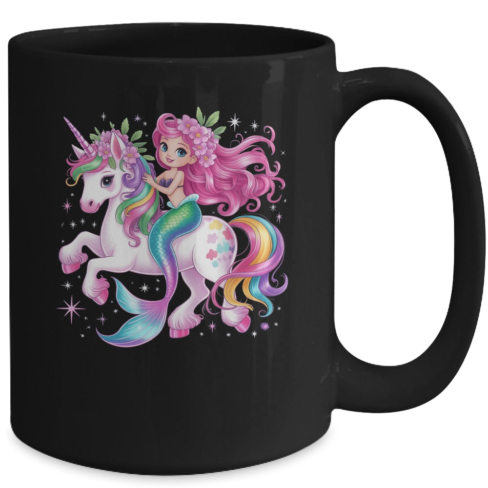 Mermaid Riding A Unicorn Girls Women Kids Adults Rainbow Mug | teecentury