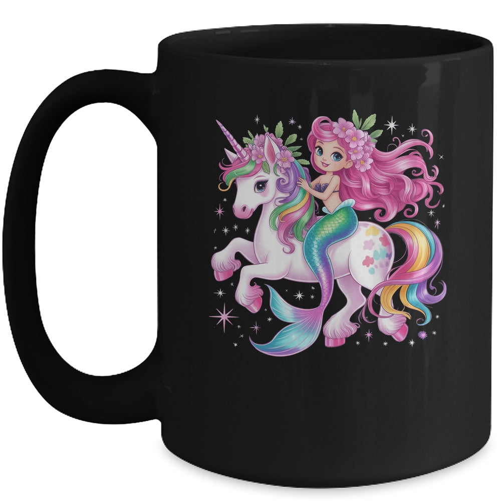 Mermaid Riding A Unicorn Girls Women Kids Adults Rainbow Mug | teecentury