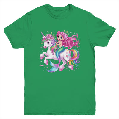 Mermaid Riding A Unicorn Girls Women Kids Adults Rainbow Youth Shirt | teecentury