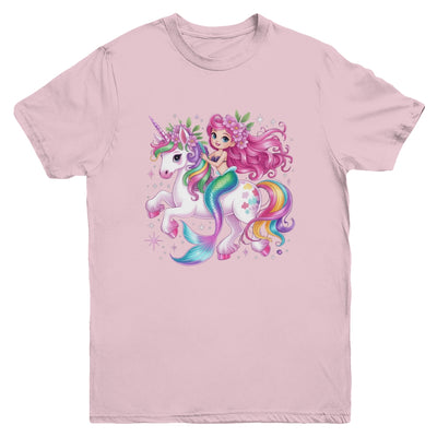 Mermaid Riding A Unicorn Girls Women Kids Adults Rainbow Youth Shirt | teecentury