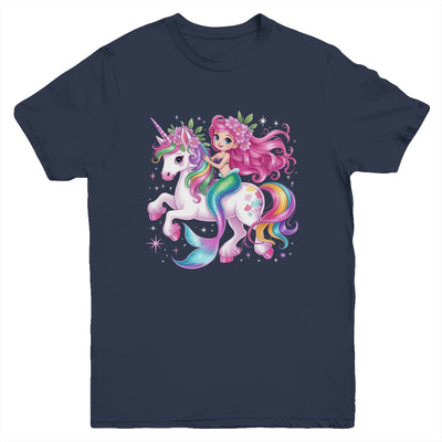 Mermaid Riding A Unicorn Girls Women Kids Adults Rainbow Youth Shirt | teecentury