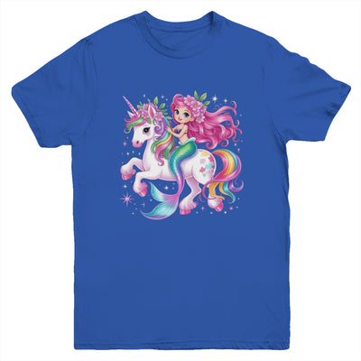Mermaid Riding A Unicorn Girls Women Kids Adults Rainbow Youth Shirt | teecentury