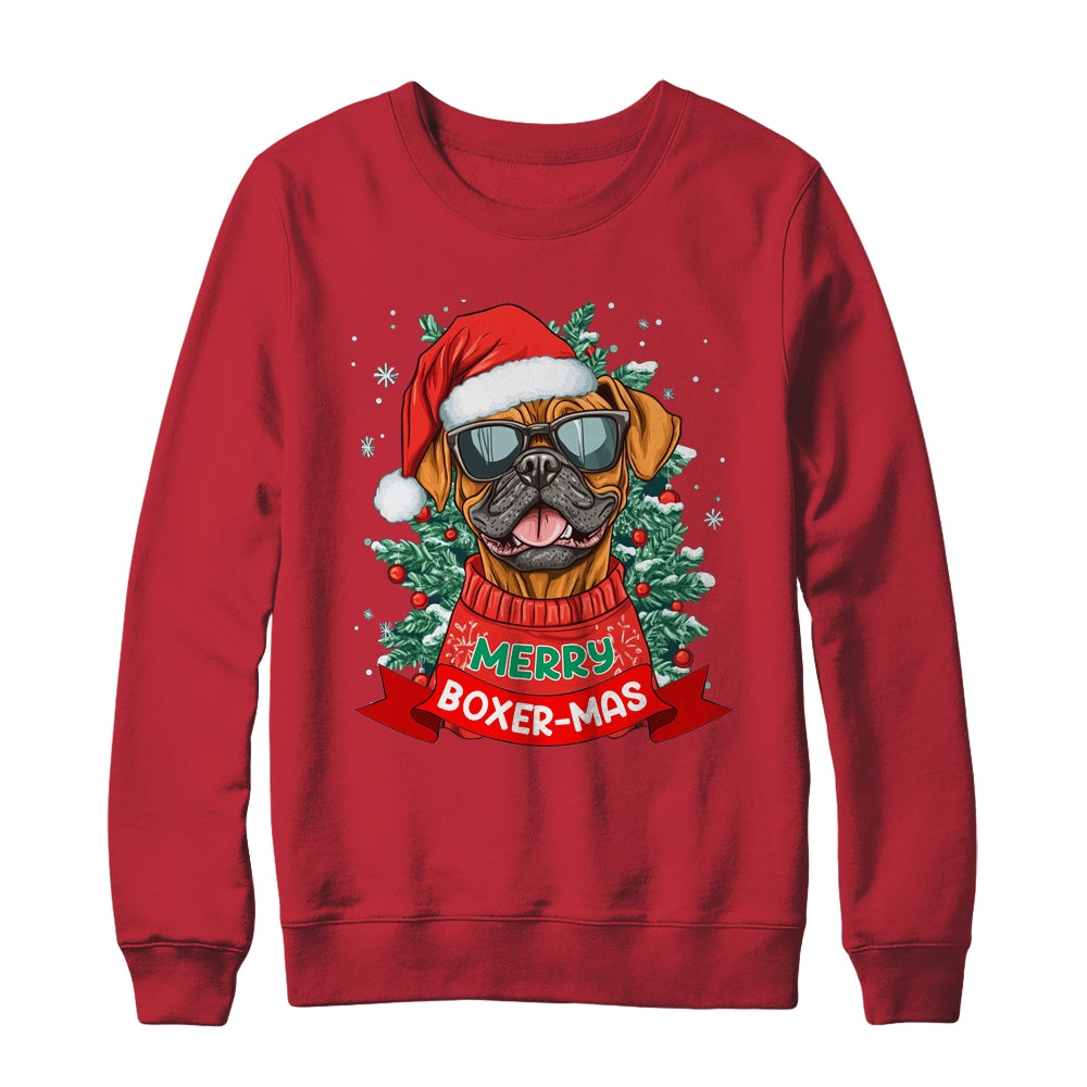 Merry Boxer-mas Cute Boxer Lover Dog Christmas Dad Mom Women Shirt & Sweatshirt | teecentury