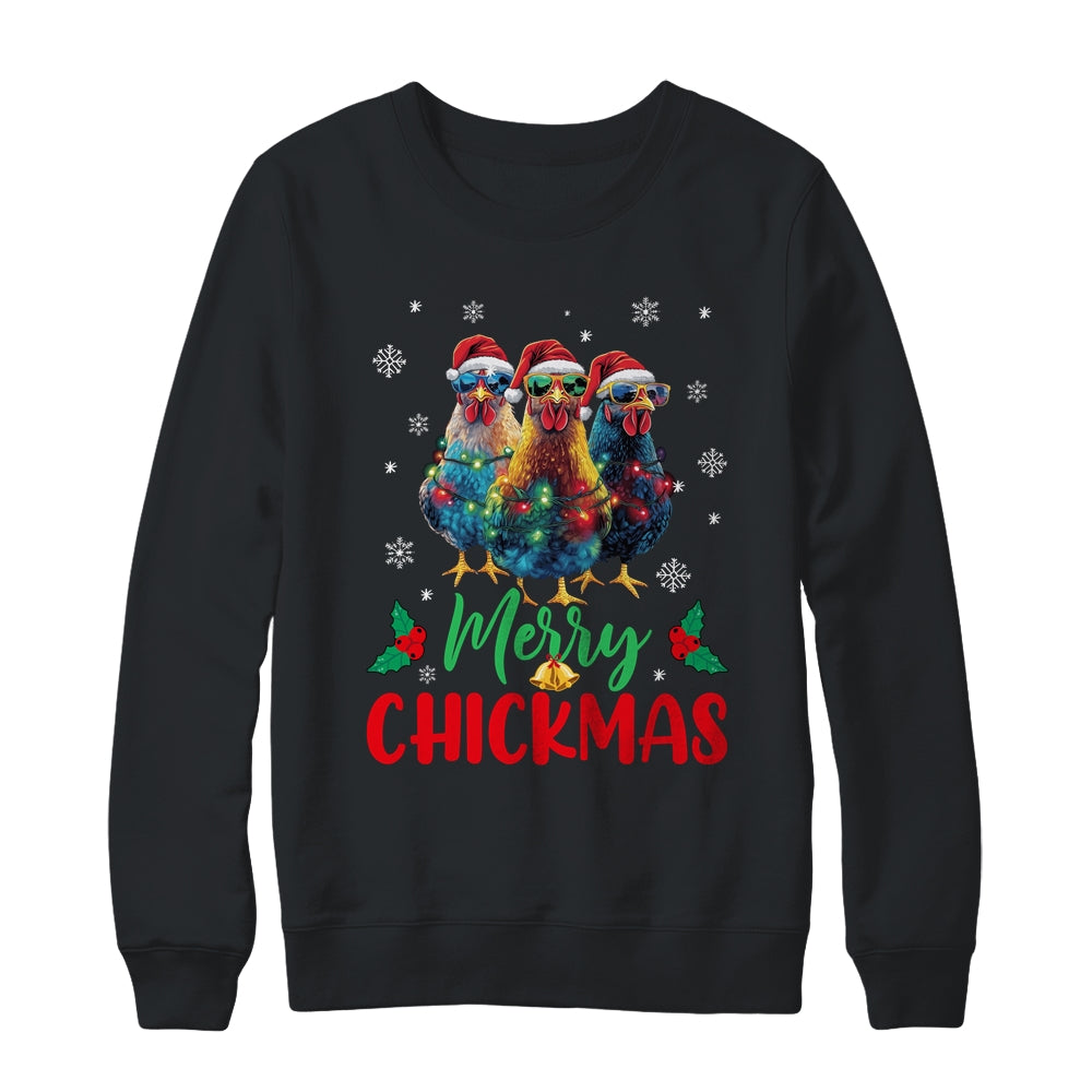 Merry Chickmas Ornament Lights Chicken Farmer Farm Christmas Shirt & Sweatshirt | teecentury