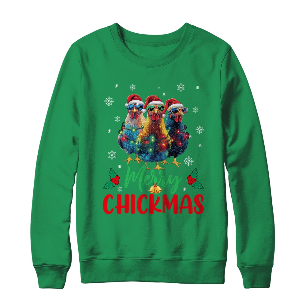 Merry Chickmas Ornament Lights Chicken Farmer Farm Christmas Shirt & Sweatshirt | teecentury