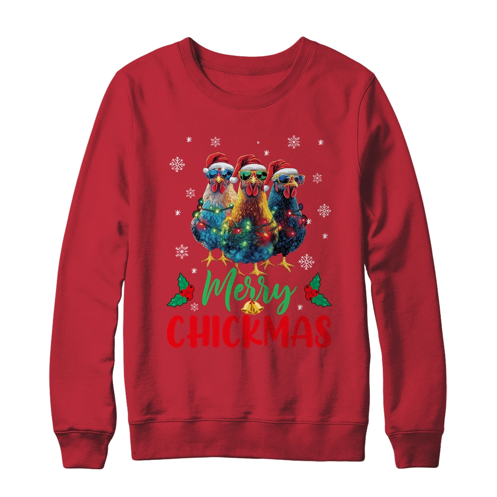 Merry Chickmas Ornament Lights Chicken Farmer Farm Christmas Shirt & Sweatshirt | teecentury