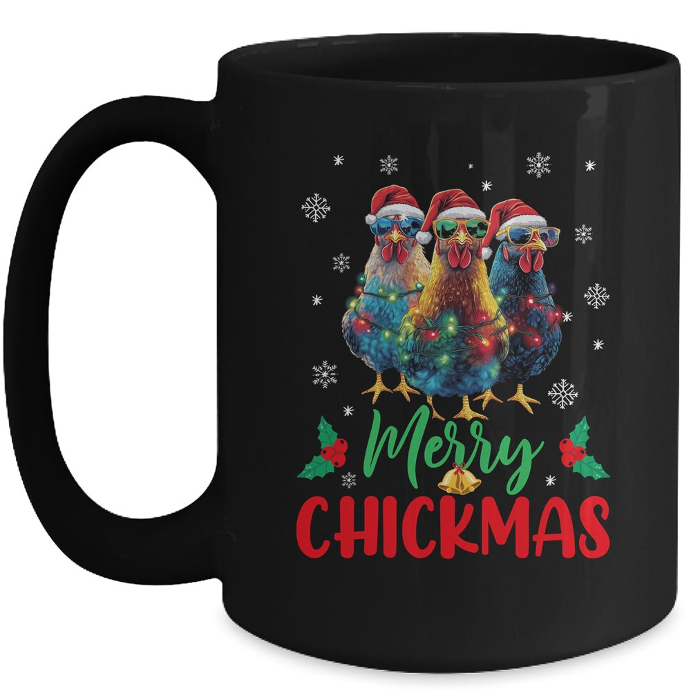 Merry Chickmas Ornament Lights Chicken Farmer Farm Christmas Mug | teecentury
