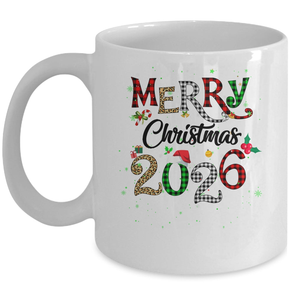 Merry Christmas 2026 Leopard Buffalo Plaid Red Green Xmas Mug | teecentury