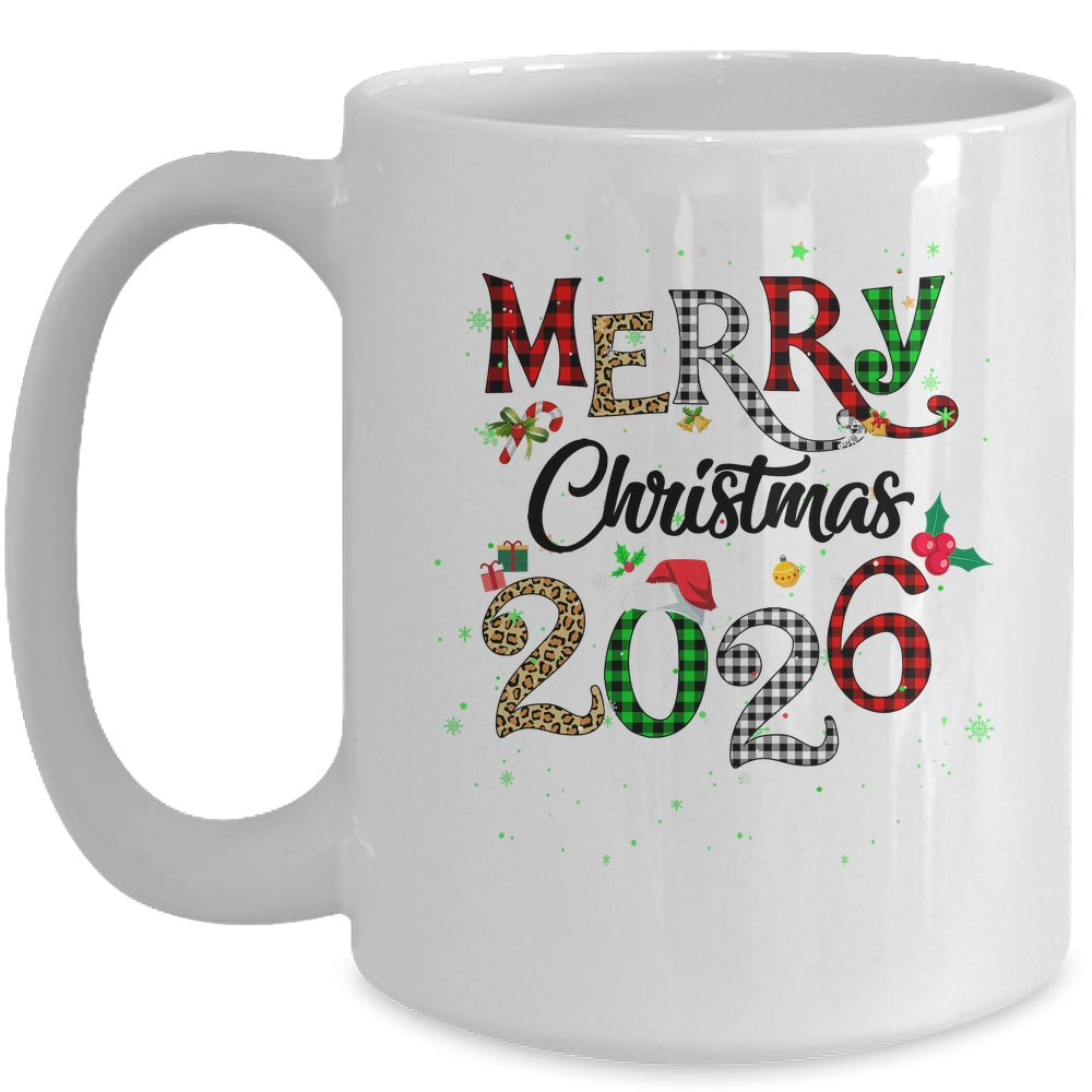 Merry Christmas 2026 Leopard Buffalo Plaid Red Green Xmas Mug | teecentury