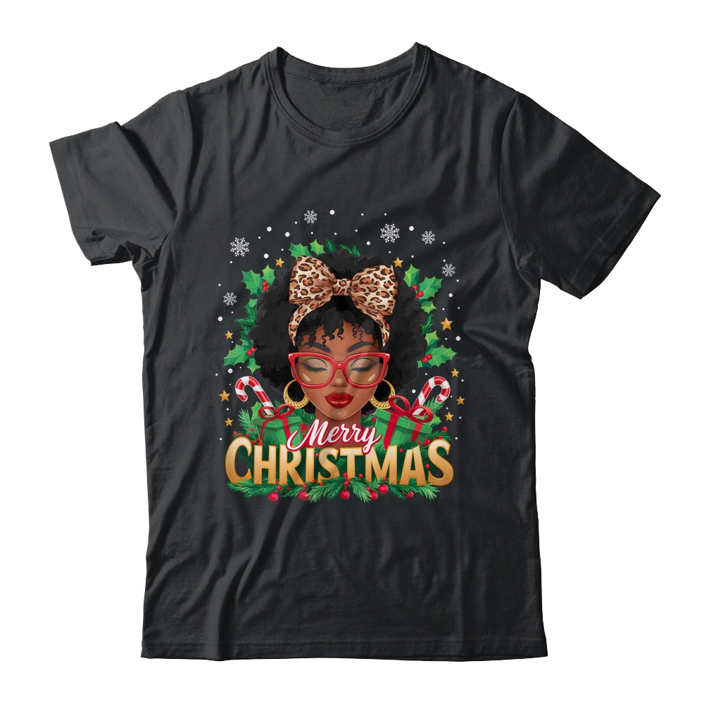 Merry Christmas African American Black Women Afro Messy Bun Shirt & Sweatshirt | teecentury
