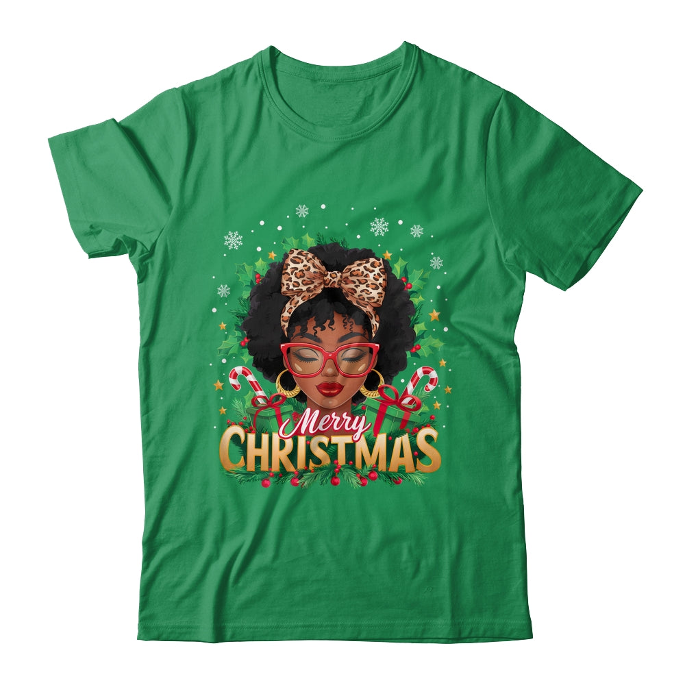 Merry Christmas African American Black Women Afro Messy Bun Shirt & Sweatshirt | teecentury