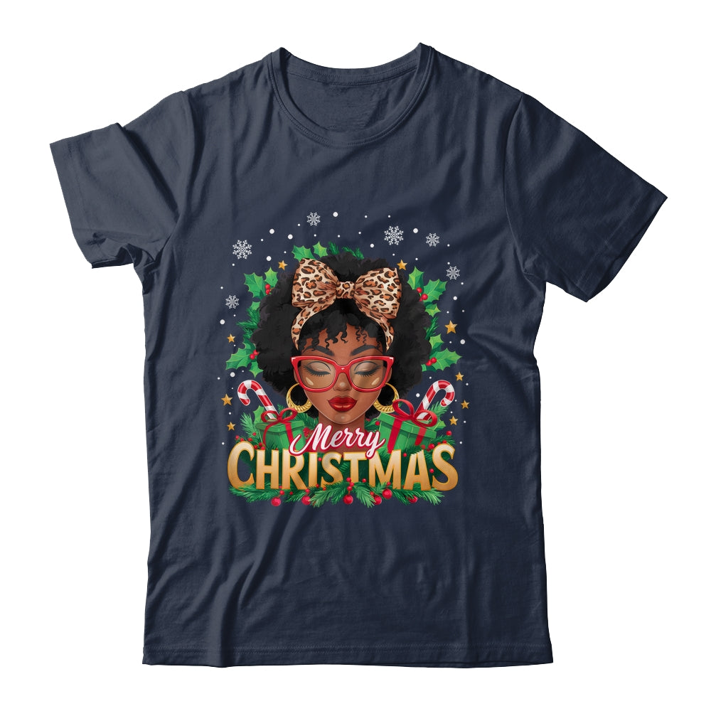 Merry Christmas African American Black Women Afro Messy Bun Shirt & Sweatshirt | teecentury