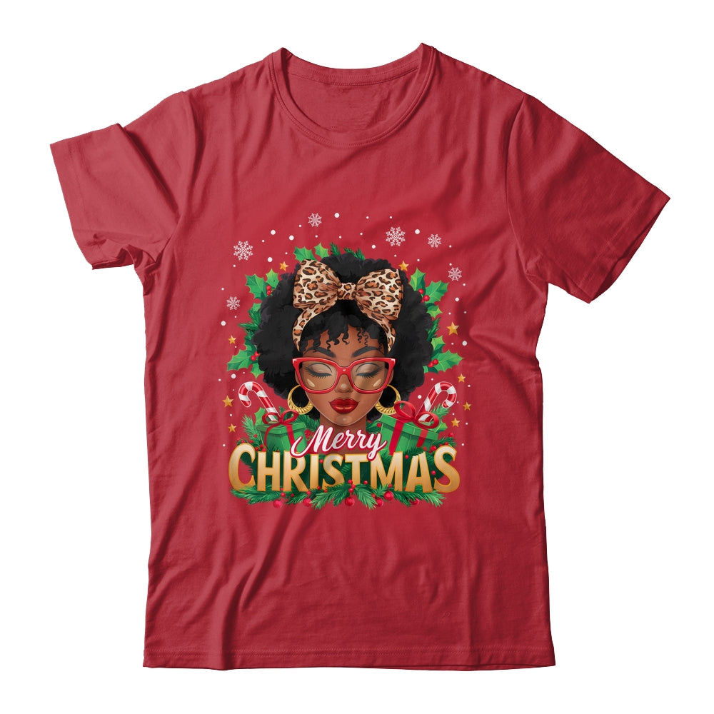 Merry Christmas African American Black Women Afro Messy Bun Shirt & Sweatshirt | teecentury