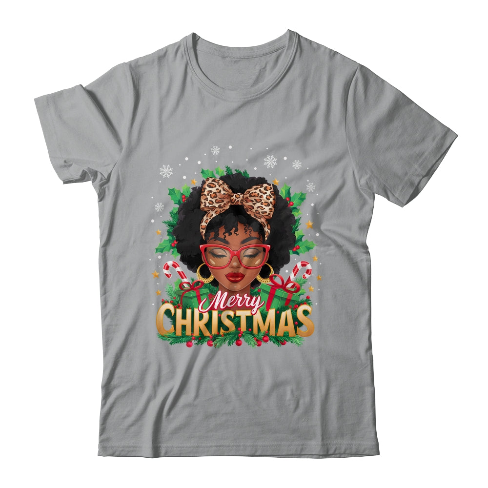 Merry Christmas African American Black Women Afro Messy Bun Shirt & Sweatshirt | teecentury