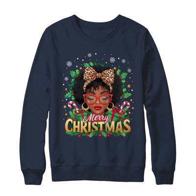 Merry Christmas African American Black Women Afro Messy Bun Shirt & Sweatshirt | teecentury