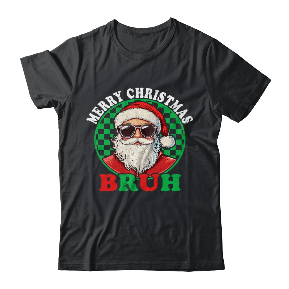 Merry Christmas BRUH Santa BRUH Checkerboard Retro Boy Men Shirt & Sweatshirt | teecentury