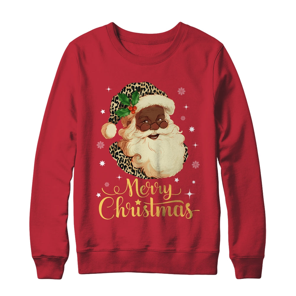 Merry Christmas Black Leopard African Santa Claus Shirt & Sweatshirt | teecentury