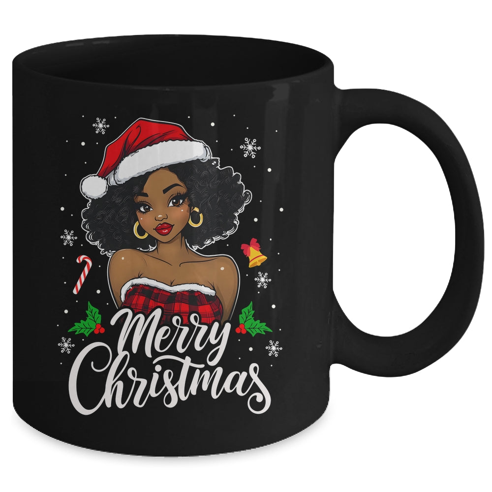 Merry Christmas Black Women African Girl Santa Hat Xmas Mug | teecentury