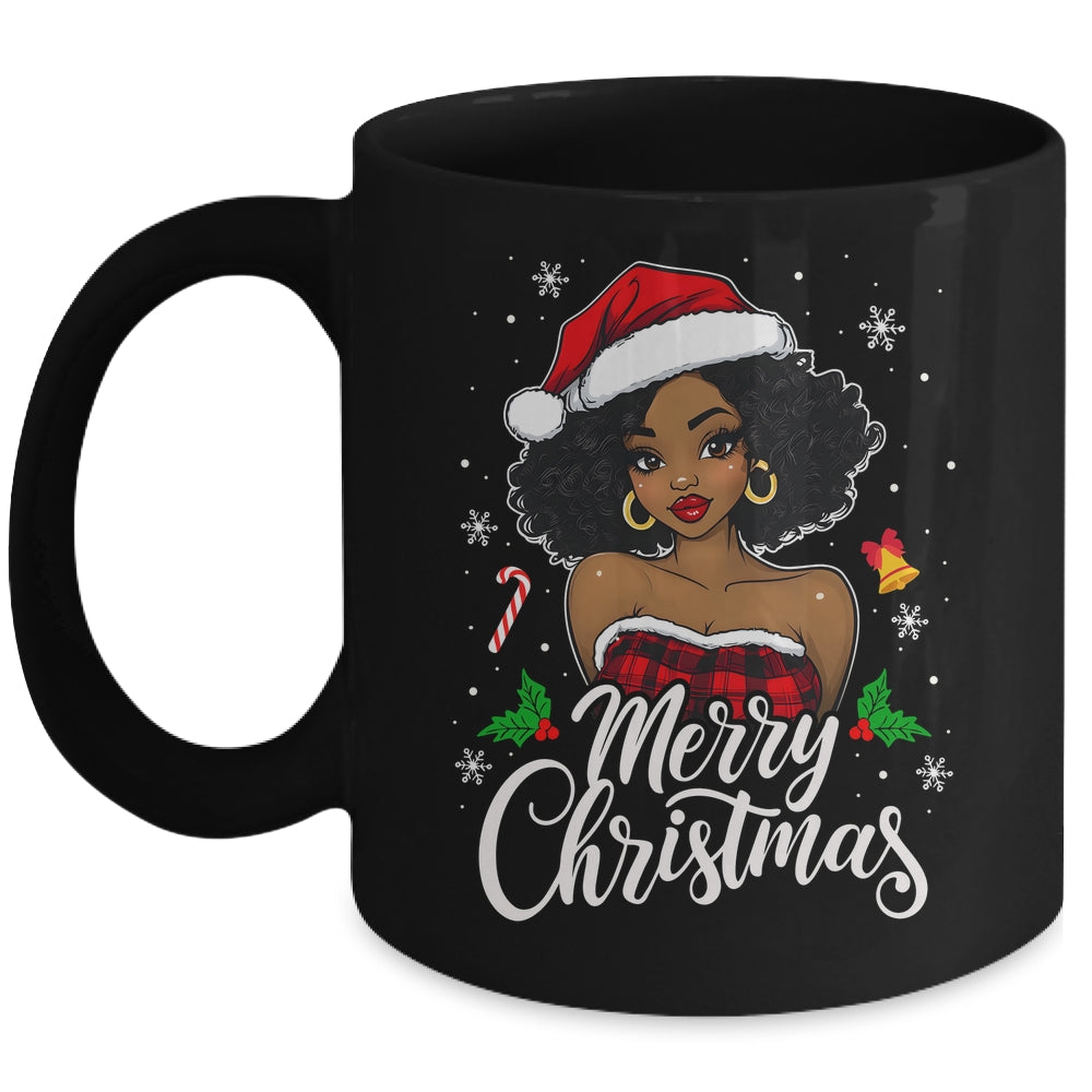 Merry Christmas Black Women African Girl Santa Hat Xmas Mug | teecentury