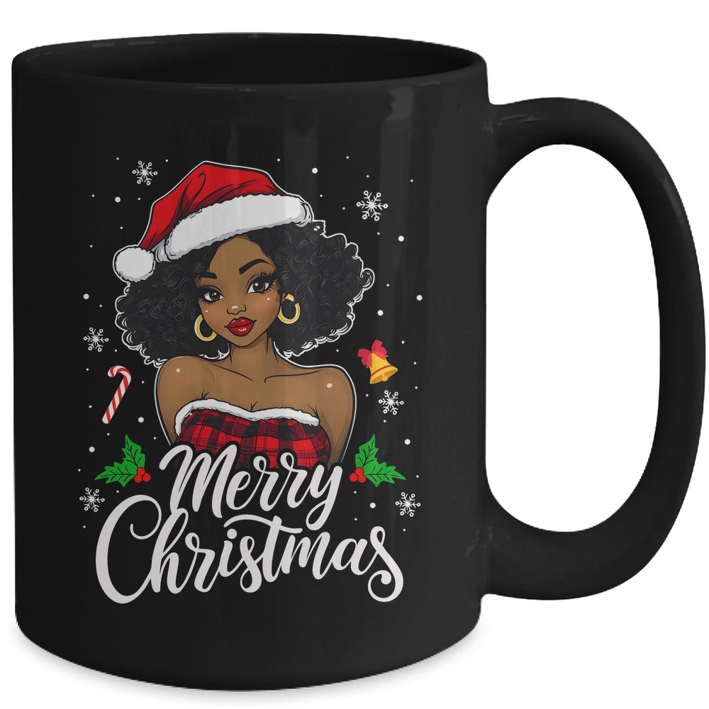 Merry Christmas Black Women African Girl Santa Hat Xmas Mug | teecentury