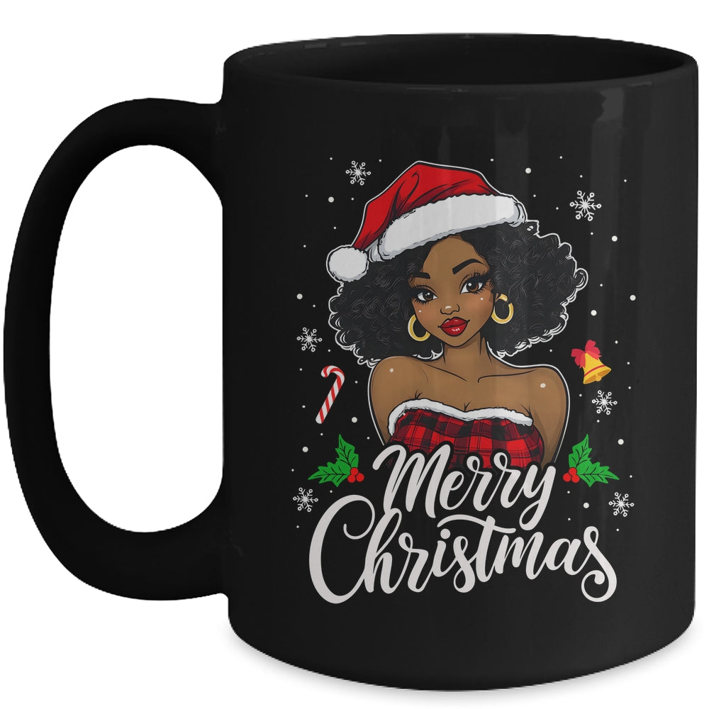 Merry Christmas Black Women African Girl Santa Hat Xmas Mug | teecentury