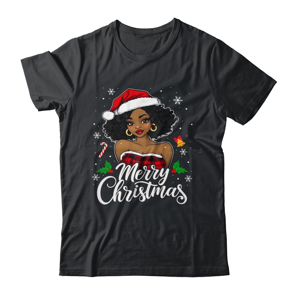 Merry Christmas Black Women African Girl Santa Hat Xmas Shirt & Sweatshirt | teecentury