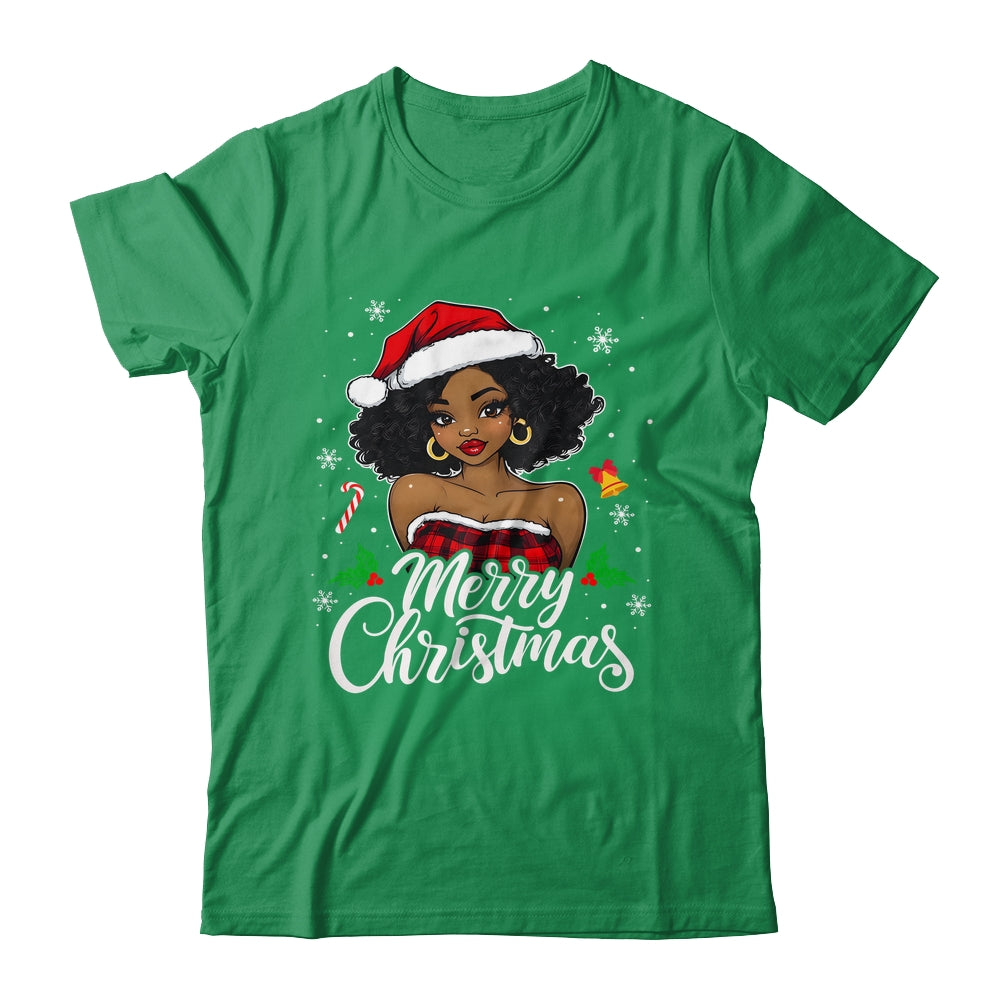 Merry Christmas Black Women African Girl Santa Hat Xmas Shirt & Sweatshirt | teecentury