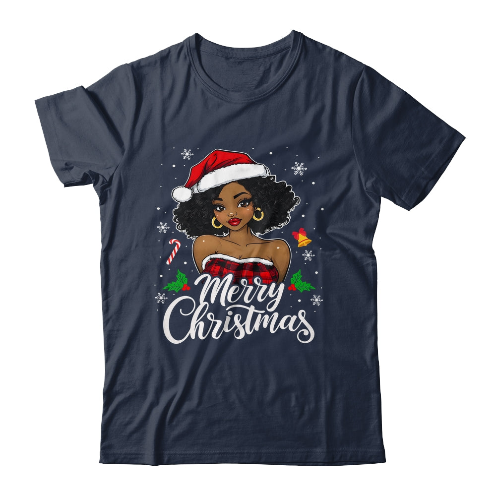 Merry Christmas Black Women African Girl Santa Hat Xmas Shirt & Sweatshirt | teecentury