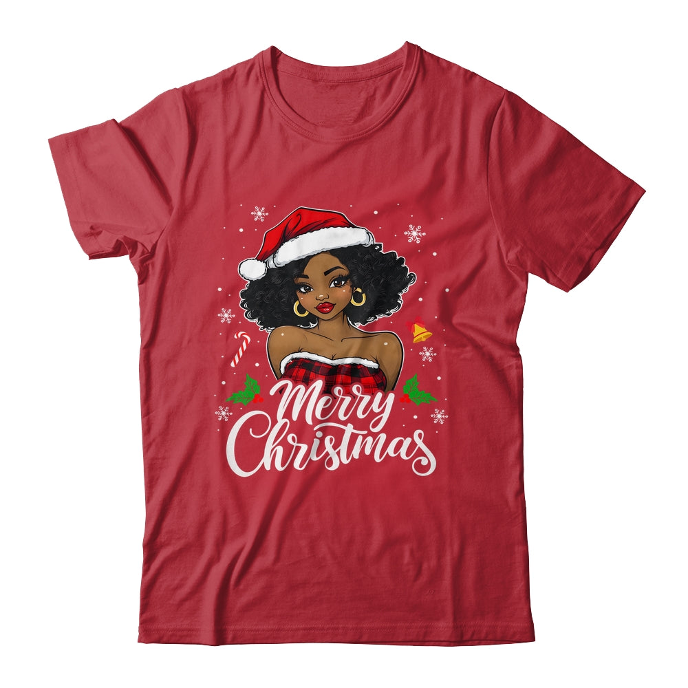Merry Christmas Black Women African Girl Santa Hat Xmas Shirt & Sweatshirt | teecentury