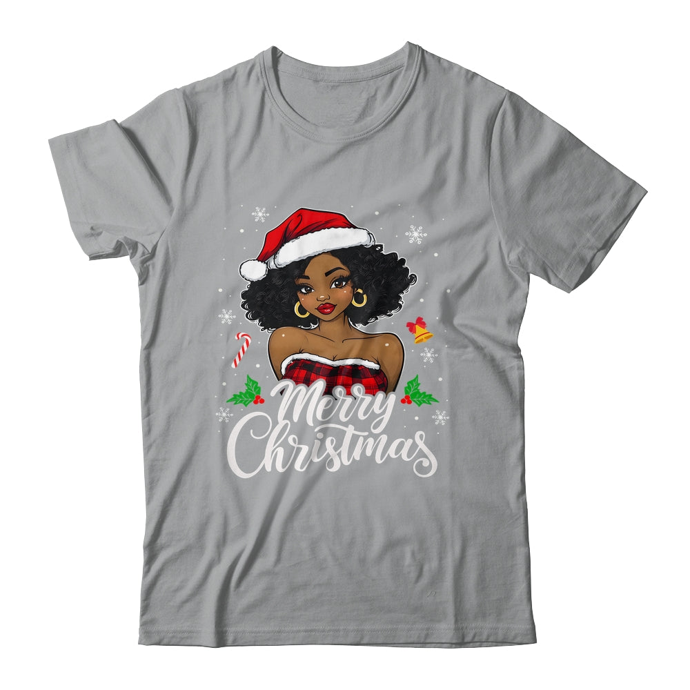 Merry Christmas Black Women African Girl Santa Hat Xmas Shirt & Sweatshirt | teecentury