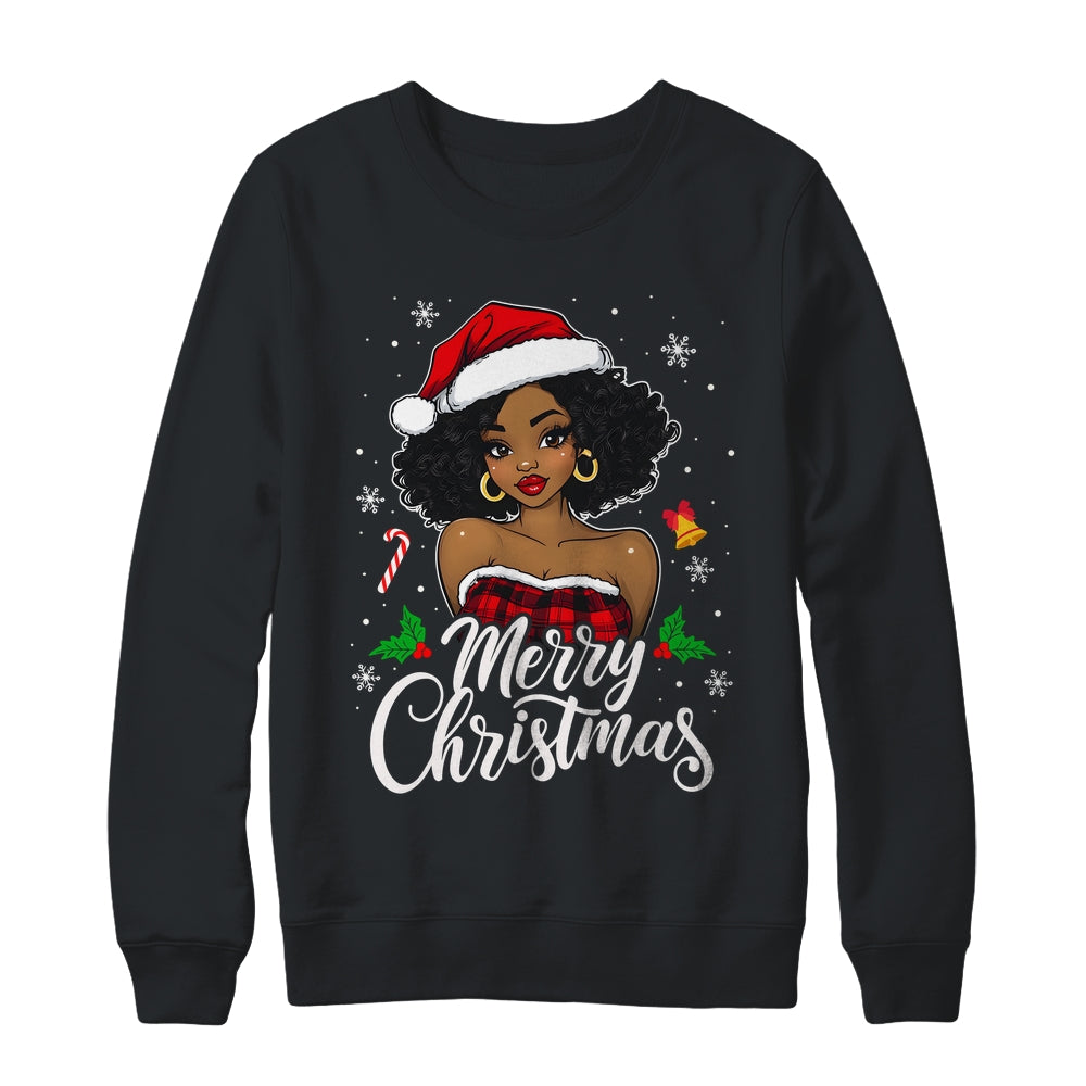 Merry Christmas Black Women African Girl Santa Hat Xmas Shirt & Sweatshirt | teecentury