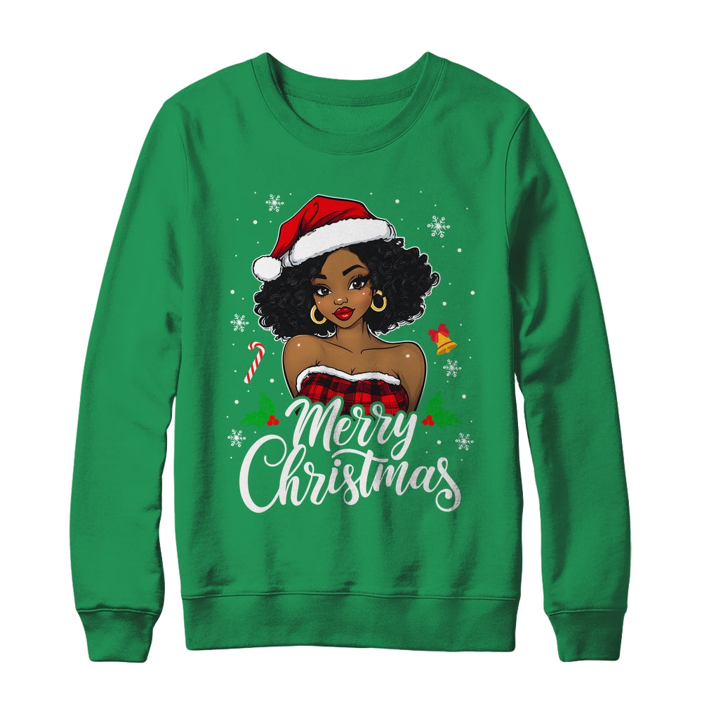 Merry Christmas Black Women African Girl Santa Hat Xmas Shirt & Sweatshirt | teecentury