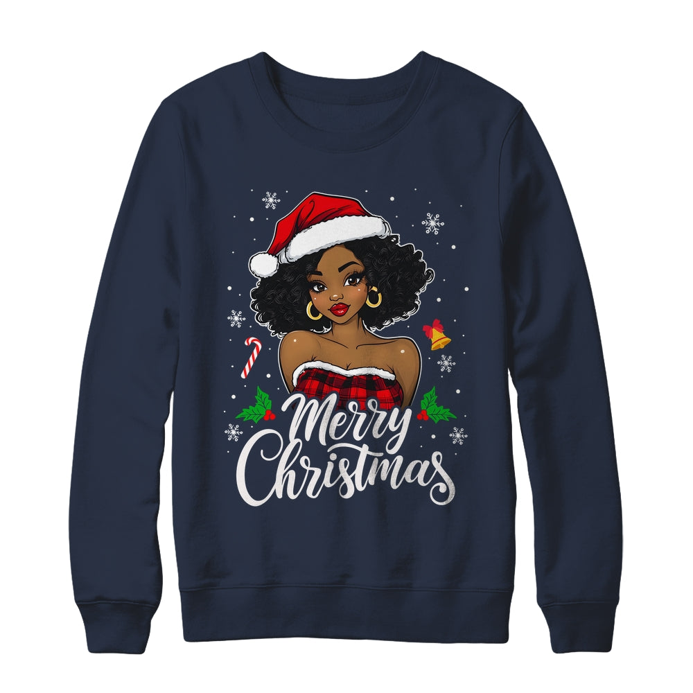 Merry Christmas Black Women African Girl Santa Hat Xmas Shirt & Sweatshirt | teecentury