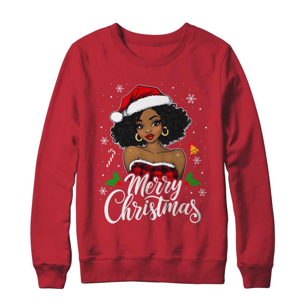 Merry Christmas Black Women African Girl Santa Hat Xmas Shirt & Sweatshirt | teecentury